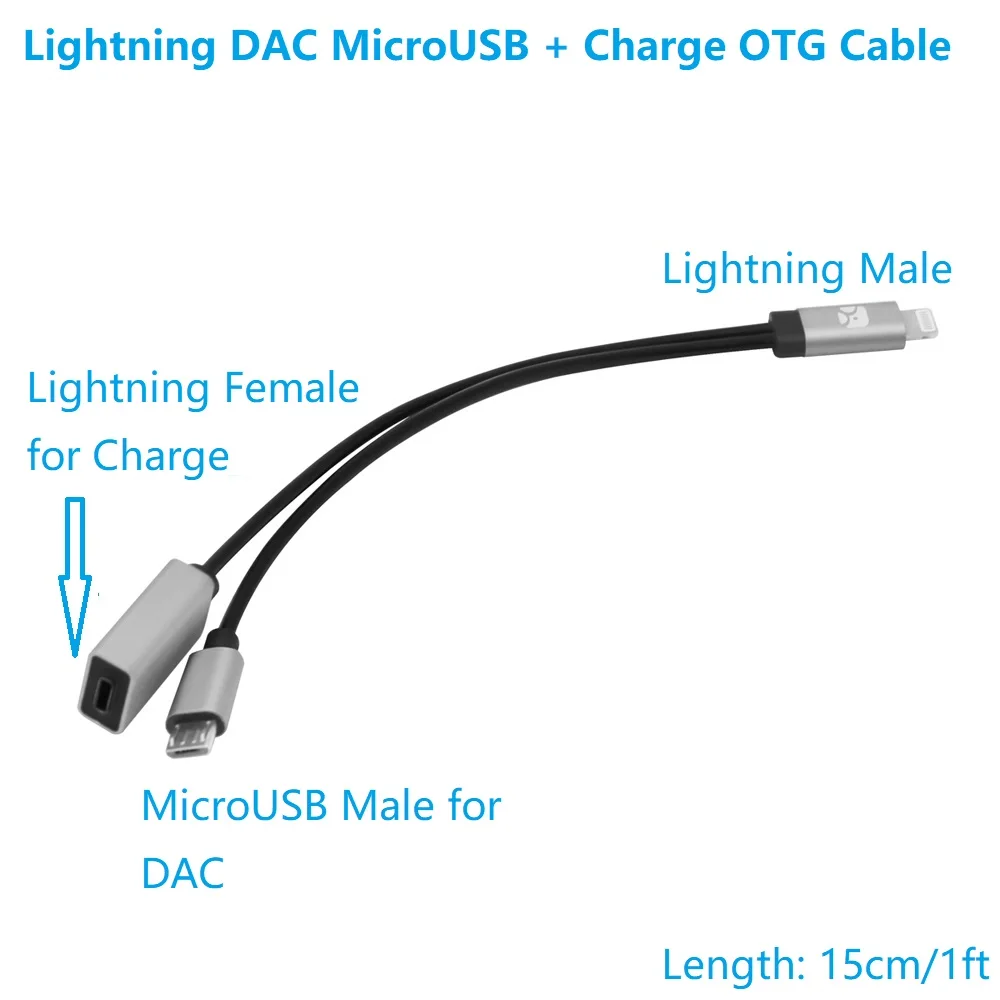 Meenova iOS-to-MicroUSB USB DAC OTG Cable for iPhone/iPad/iPod Chord Mojo Hugo Pha3 Fiio HiFi Oppo HA2 K5 Camera 15cm 1.2m