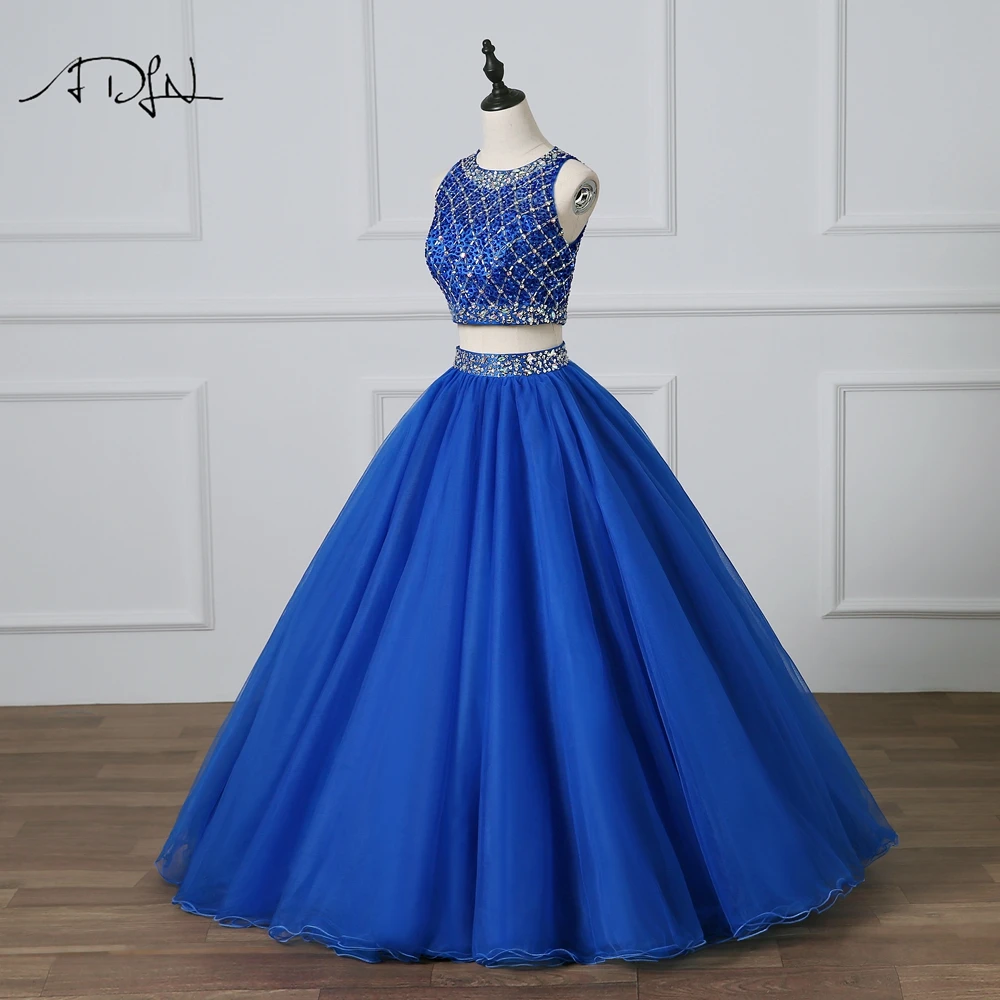 ADLN Royal Blue Abiti Stile Quinceanera Con Il cristallo A Due Pezzi Masquerade Abito Delicato In Rilievo Vestito Da Promenade Dolce 16 vestito Debuttante