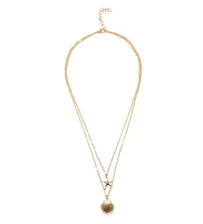 Two layers Necklace alloy diecast Shell Starfish Pendant plated with metal chain for Women Girls Gift