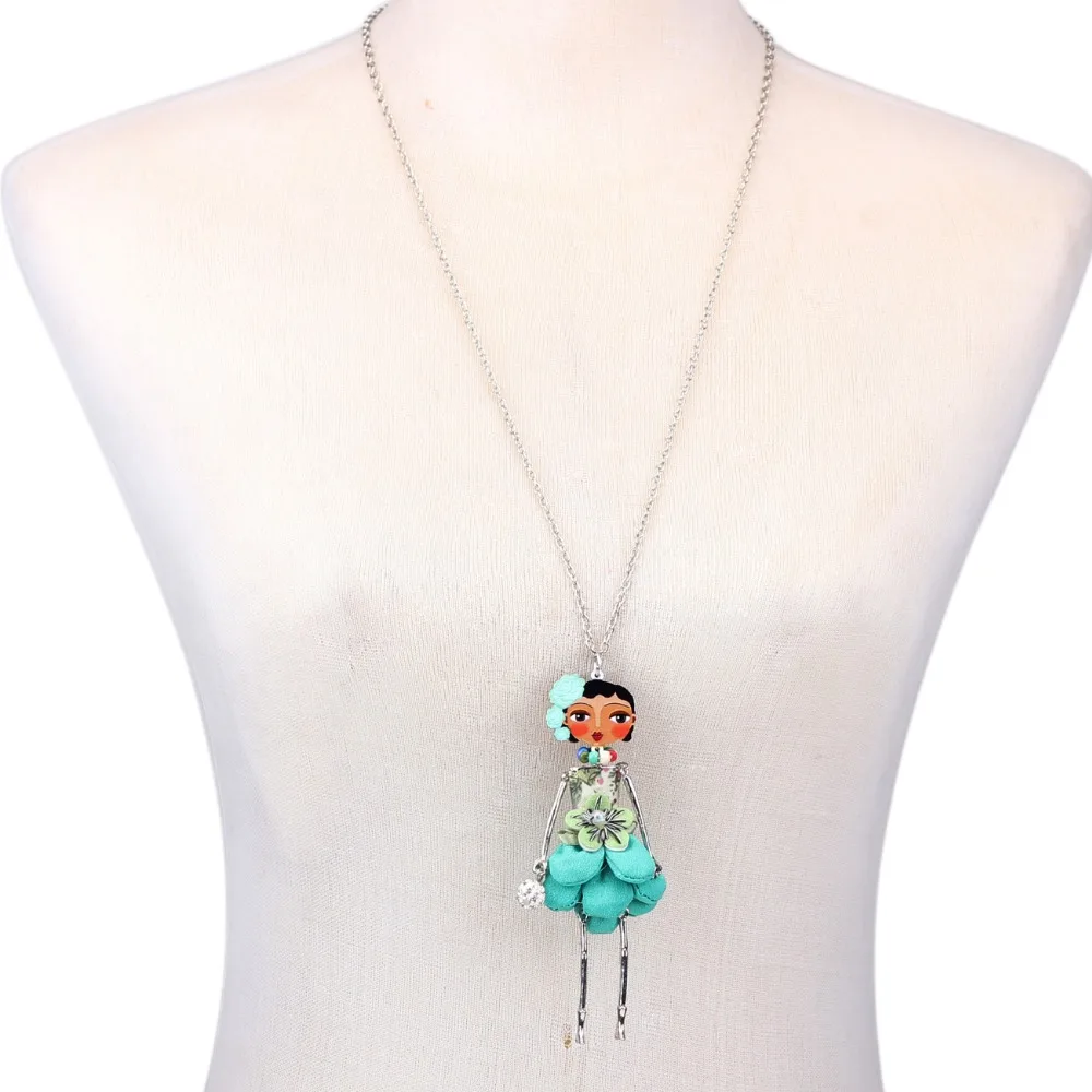 Bonsny Doll Necklace Dress Handmade Paris Doll Pendant trendy 2016 News Alloy Girl Women Flower Fashion Jewelry Accessories