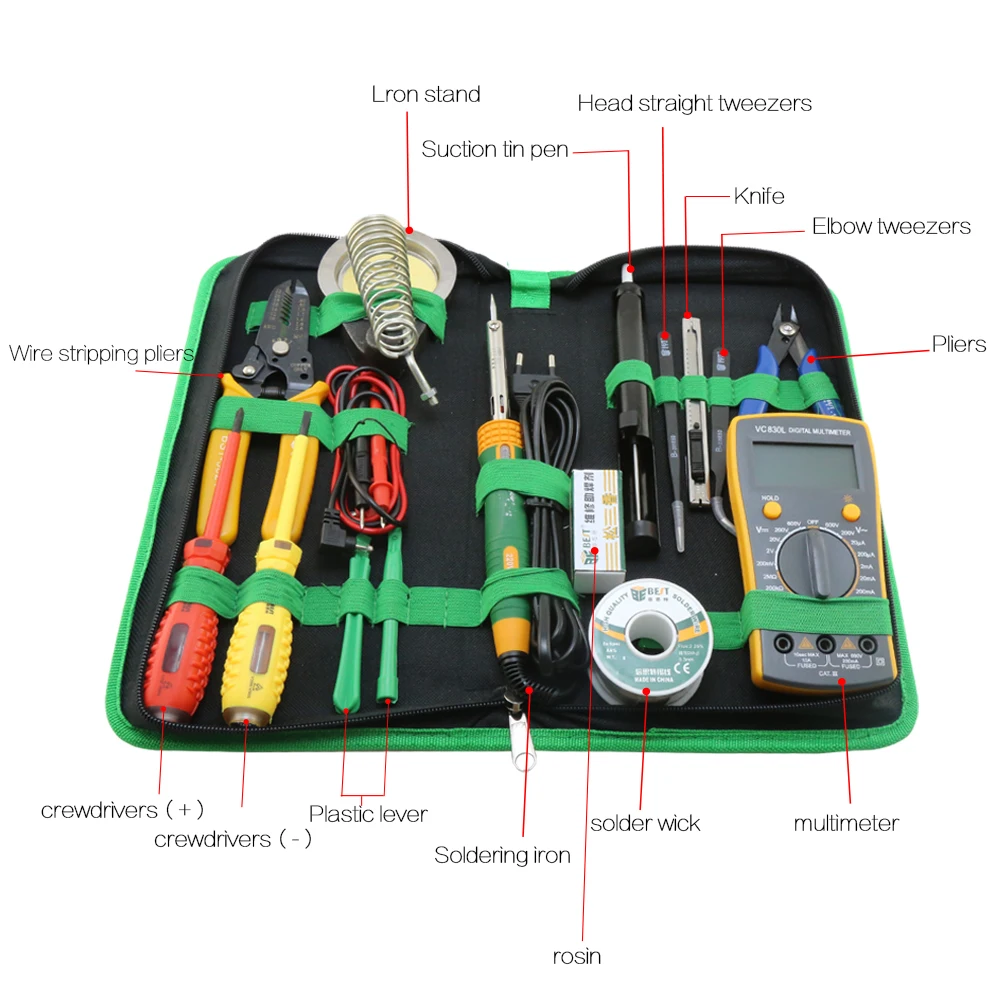 16 in 1 Household Professional Tool with Screwdrivers Soldering Iron Multimeter and Tweezers for Phone Laptop PC repair BST-113