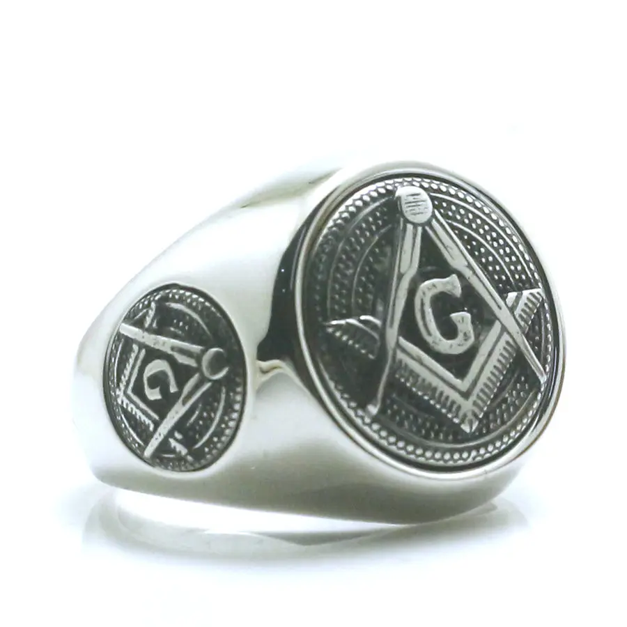 Size 7 To Size 15 Mens Boys 316L Stainless Steel Cool Newest 3 logos Freemasons Personal Design Cool Ring