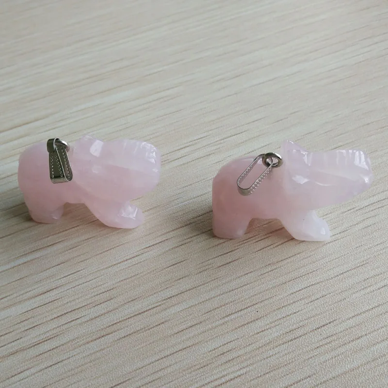 Good quality natural roses quartz stone Carved elephant charms pendants fit jewelry making fast shipping Wholesale 6pcs/lot