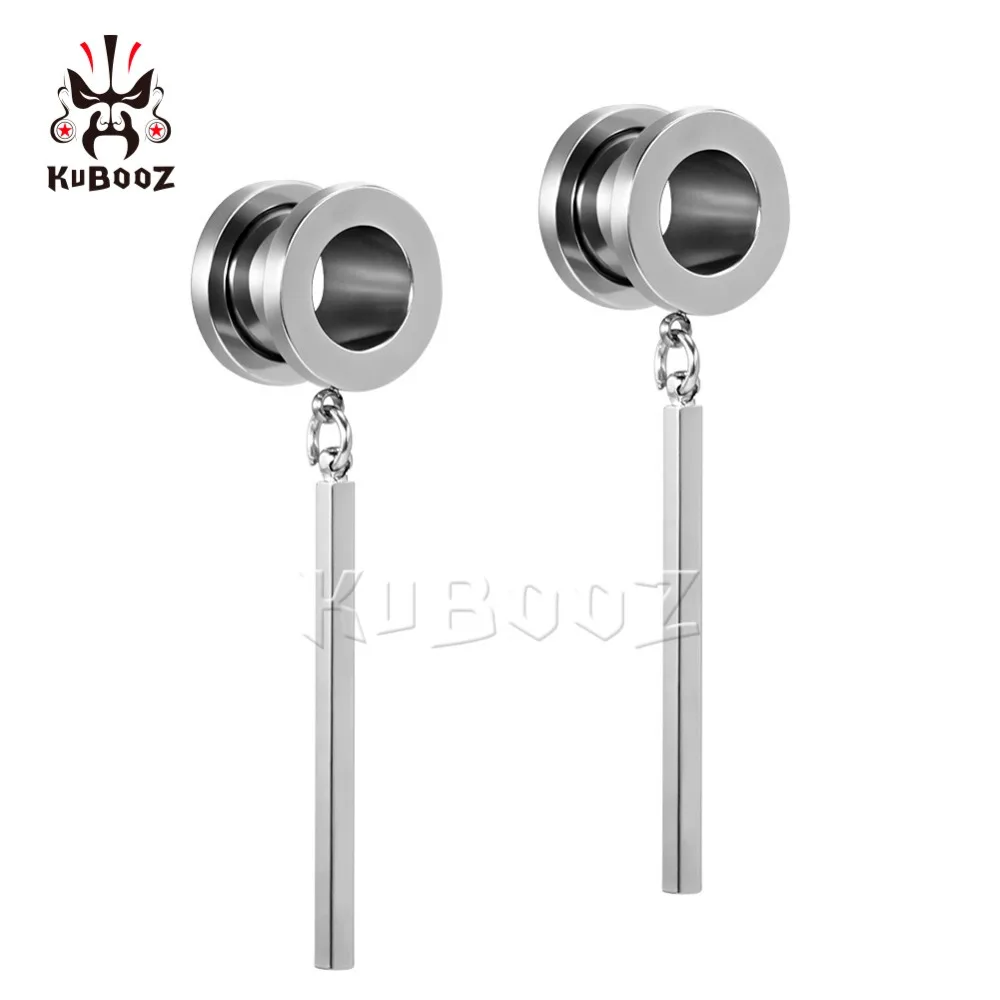 Kubooz piercing screw back tunnels ear piercing dangle earring plugs body jewelry stainless steel ear gauges pair jewelry 00g