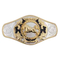 Accesorios de cinturón de aleación de doble color súper grande con hebilla de caballo dorado