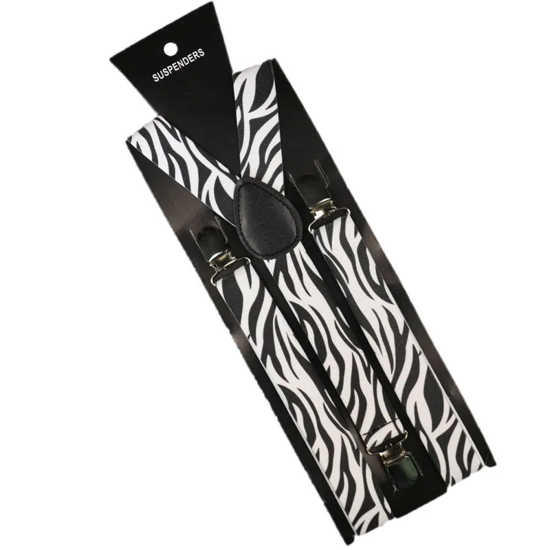 Winfox Vintage Black White Mens Trouser Suspenders Male Women 2.5cm Wide Snake Zebra Print Braces Elastic Suspenders Suspensori