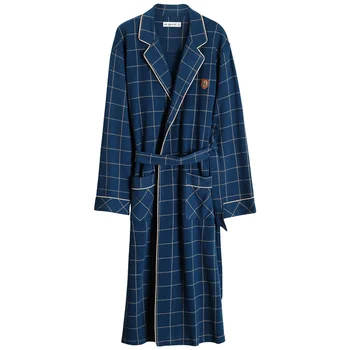 Albornoz de primavera y otoño 2025, 100% de algodón para dormir, batas tipo kimono para hombre, batas a cuadros, bata de baño larga, bata de novia, bata