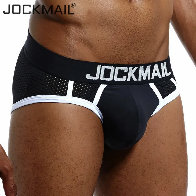 Трусы-брифы JOCKMAIL мужские сетчатые, Брендовое быстросохнущее дышащее нижнее белье для геев, брифы с вырезами из вискозы