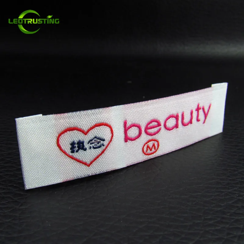 1000pcs Customized Personal Brand Woven Clothing Tags with Cut and Fold Custom Damask Women Wedding Dress/Hair Wigs Labels