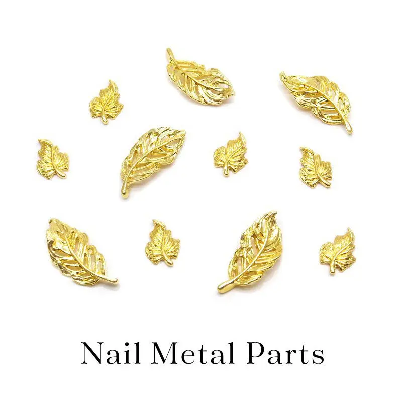 100pcs/lot Japanese 3D Alloy Nail Art Tree leaf / Feather Rivets Metal Manicure Nail Art Accessories DIY Nail Decoration Charms