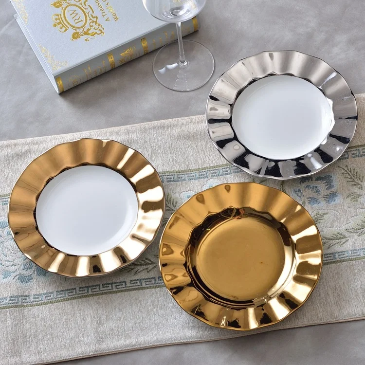 

christmas Gold-plated/Silver Wave Plate Royal Court Ceramic Delicious Plate Western-style Pastry Ceramic Plate Afternoon Tea Wes