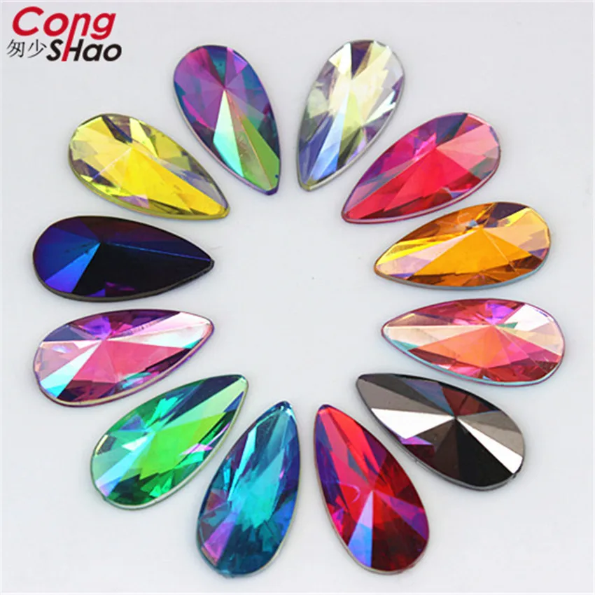 50pcs 9*18mm Tear Drop Shape Acrylic AB Rhinestones Glue On Flatback Pointed Stones Strass For DIY Crafts Jewelry Making WC455