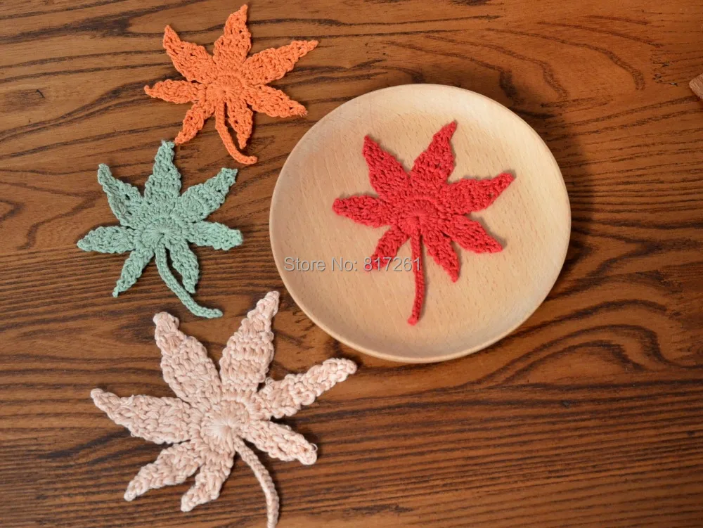 2014 free shipping fashion cotton crochet maple leaf as cloth accessory apparel patches garment decoration 10 pics/lot colorful