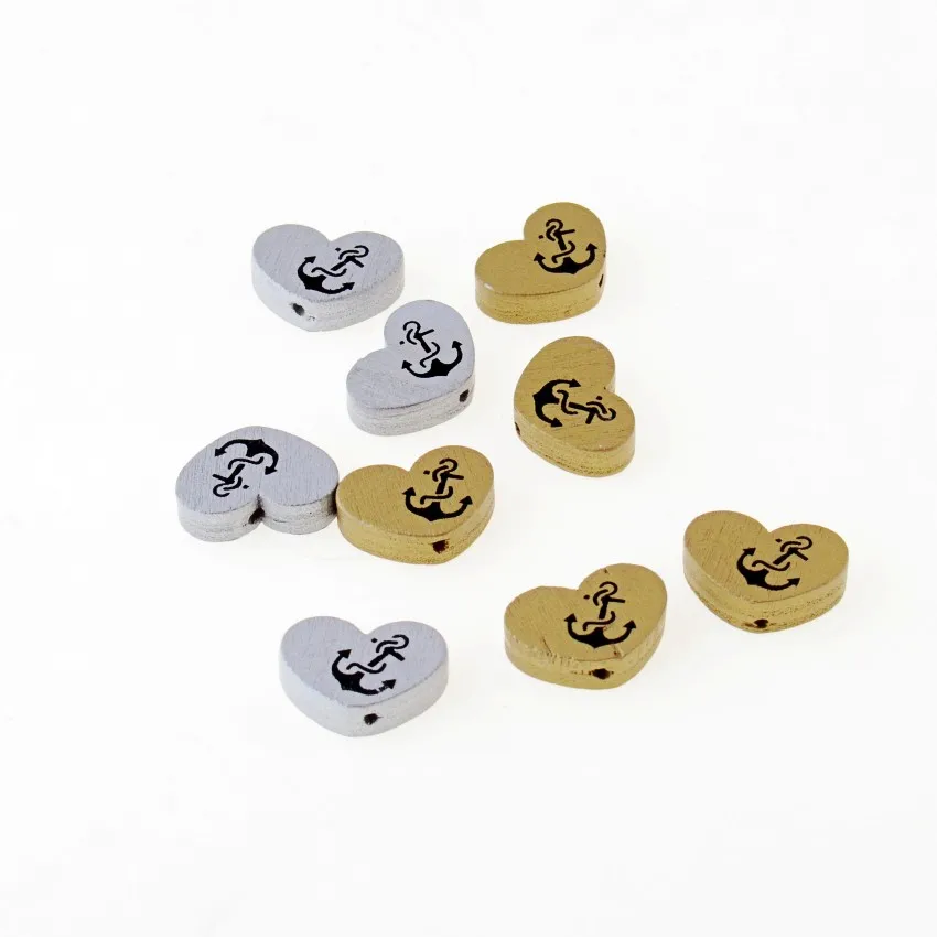 Free Shipping 20pcs Wooden Beads Lovely Anchor Heart Styles Spacer Beading Wood Beads Toys For Baby DIY Crafts Kids Toys 22x16mm