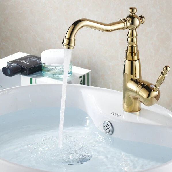 

Basin Faucets Mixer Taps Golden Plated Hot and Cold Deck Mounted Latin Style Sink Faucet G1008