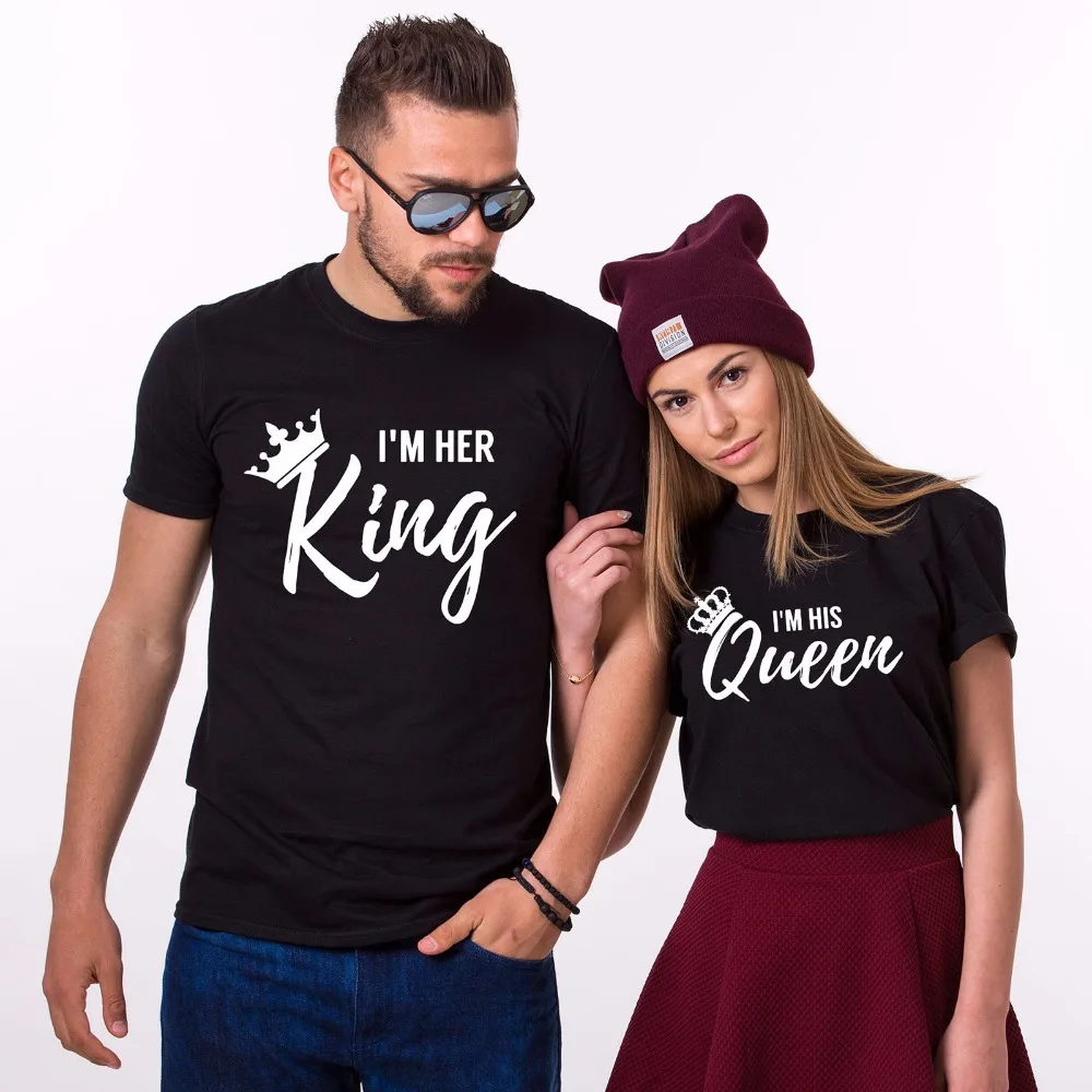 2019 Newest Men'S Funny tops Cool O Neck T-Shirt I'm Her KING I'm His QUEEN T-Shirts Matching Couple Love Tee Tops T shirt