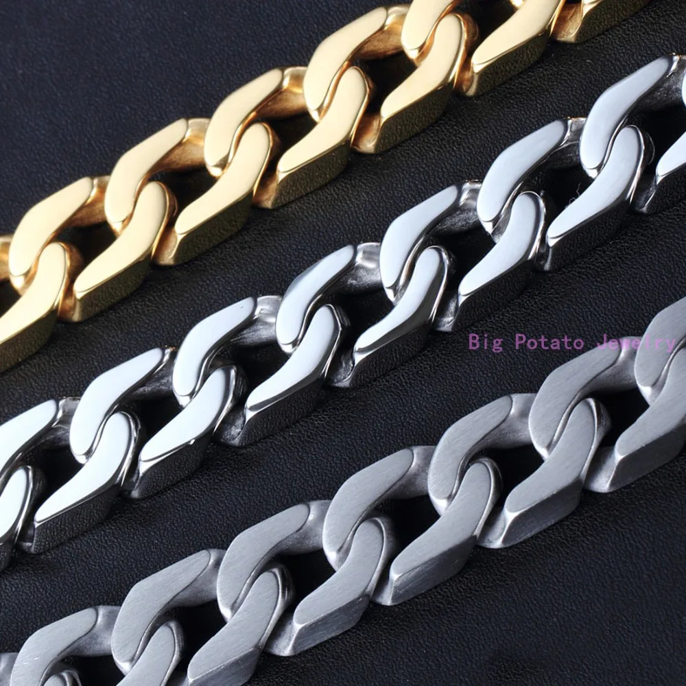 Domineering Fashion Silver Color Gold Cuban Casting Link Chain Bracelet 316L Stainless Steel Cool Men Jewelry 12mm*22CM