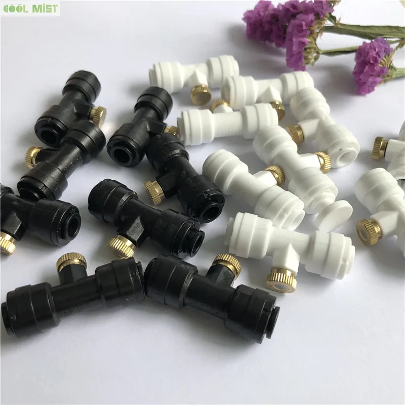 S074 Low Pressure Water Fog Misting Brass Cooling Fan Nozzle 10pcs Plus Quick Connector Fitting 10pcs and Plugs 2pcs