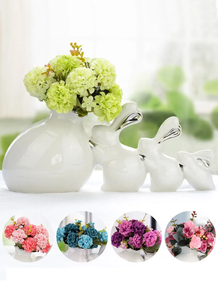 

Modern Ceramic Rabbit Vase Figurines Decoration Home Livingroom Bedroom Fake Flowerpot Hotel Desktop Statues Crafts Accessories