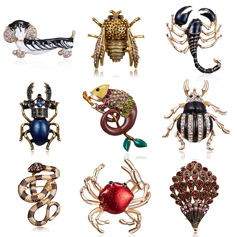 Fashion New Animal Scorpion Brooches for Women Insect Beetle Crab Snake Dog Brooch Pin Wedding Bride Jewelry Women Party Gifts