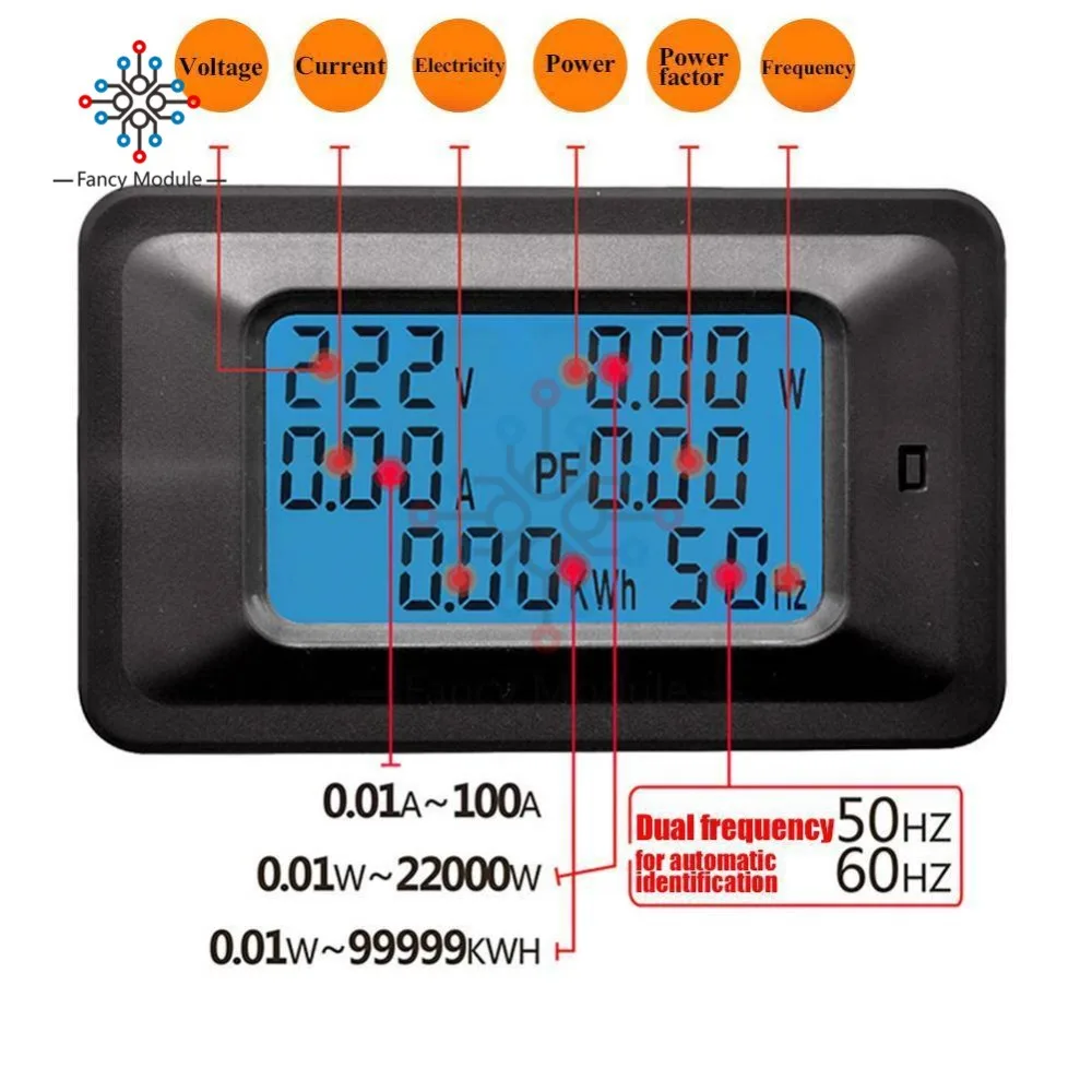 6 IN 1 Voltmeter Ammeter LCD Digital AC 20A 100A 110V 220V Voltage Energy Meter Power Current Panel Watt Combo Tester Detector