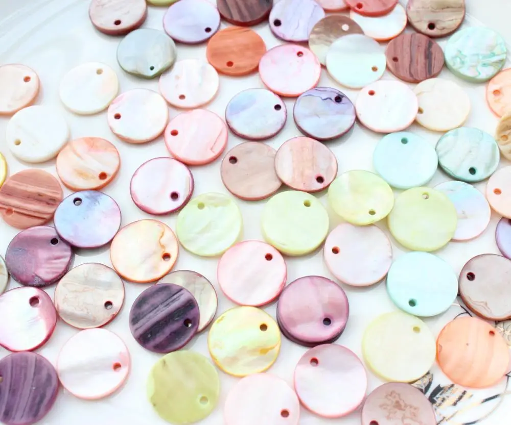 300pcs mix color Pearl 15mm thick 2mm Natural SHELL Flat Coin Drop Pendant Flat Round Shell Coin Disc Charm Pendant