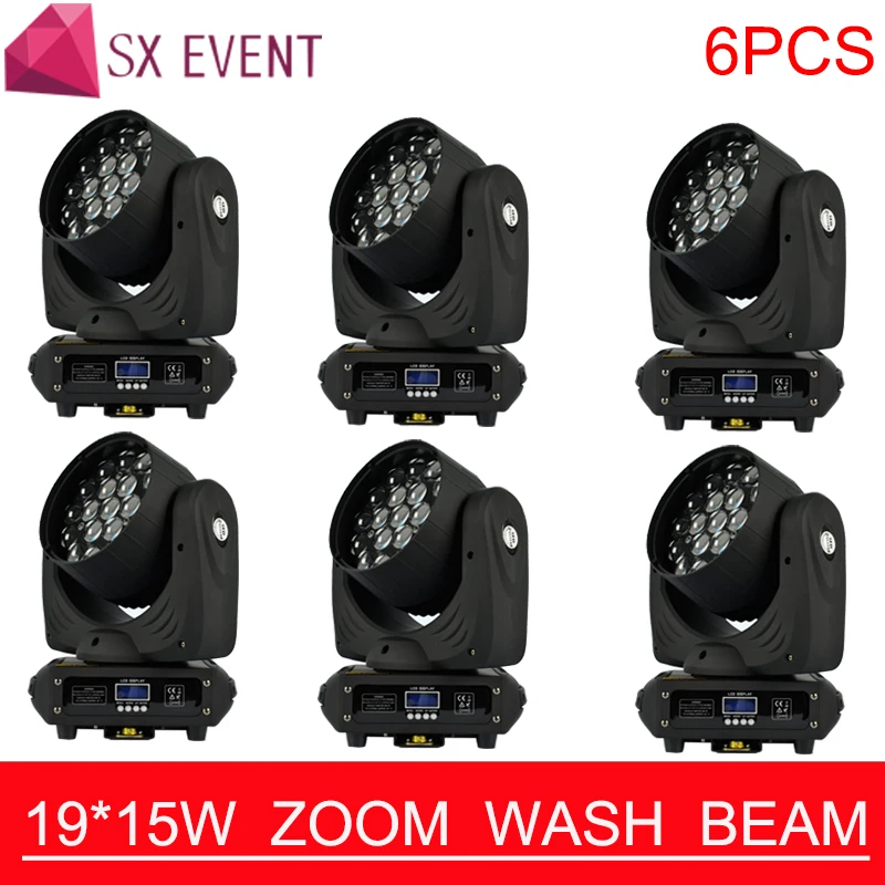 

6pcs/lots 19X15W zoom beam Wash light19x15W Bee Eyes Moving Head Light RGBW 4in1 19x15W LED Wash beam zoom Moving head Light