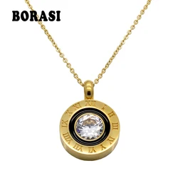 Fashion Womens Necklaces Jewelry Charms Crystal Roman Letters Necklace Gold Color Cubic Zirconia Chain Necklaces & Pendants