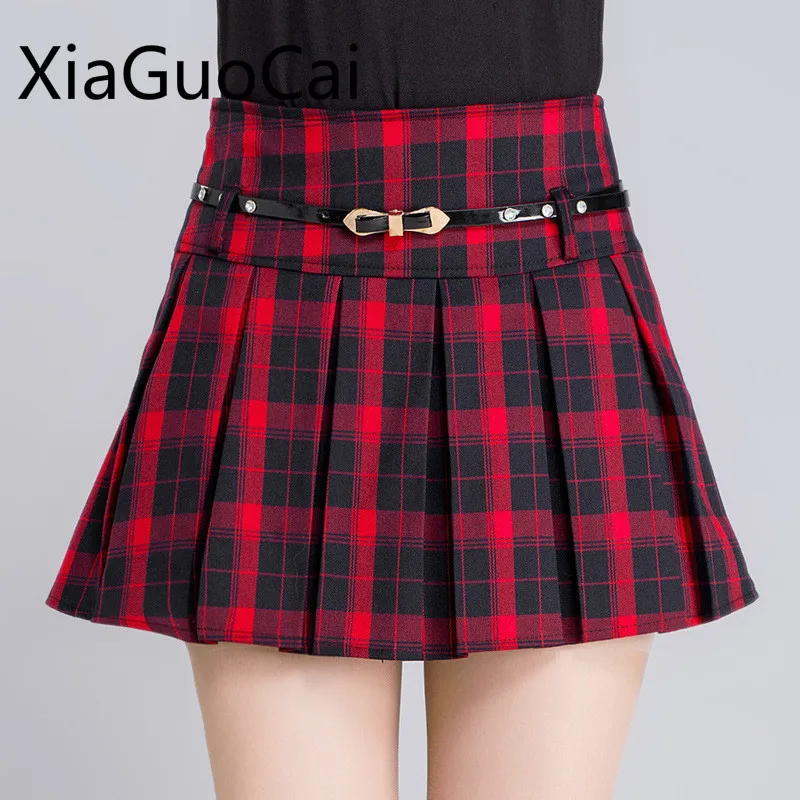 

Cute Beautiful Women Plaid Skirts A-line Lace-up England Style Skirts Cotton Spring & Autumn Mini Skirts Lu5 35