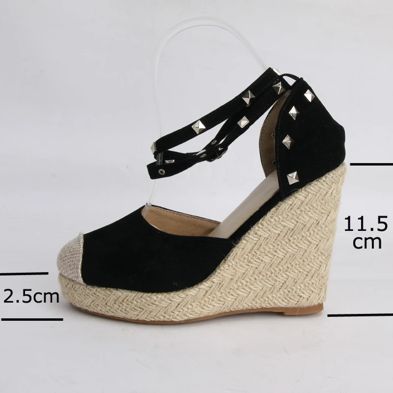 ANNYMOLI Sandals Women Rivets Platform Wedges High Heels Espadrille Shoes Summer Sexy Bohemia Ankle Strap Sandals Size 34-43