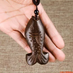 Factory Outlet Tibetan Ethnic Ancient Jewelry Lucky Fish Wooden Pendant Vintage Necklace Long Necklace For Women