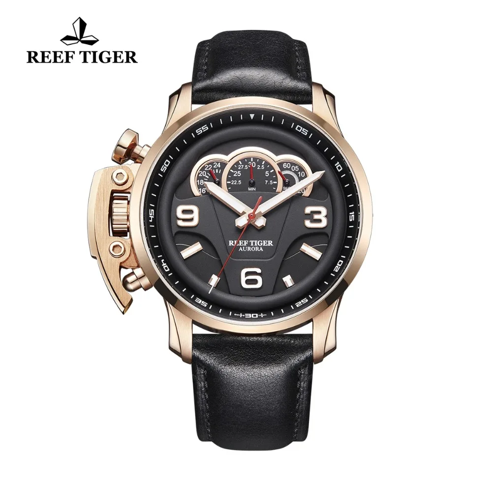 Reef Tiger/RT Top Brand Luxury Men Sport Watches Rose Gold Waterproof Analog Watches Luminous Chronograph Watch RGA2105