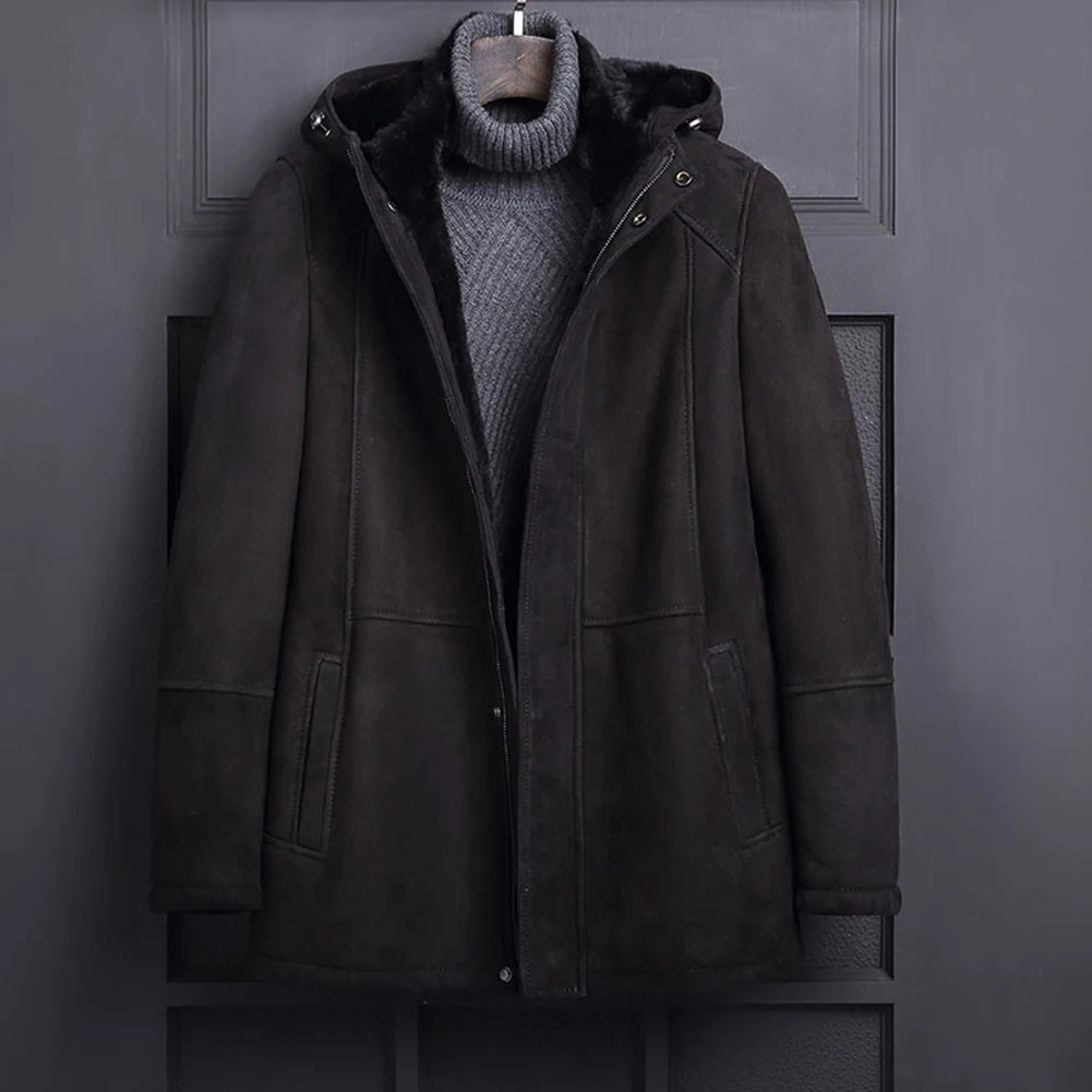 Men's B3 Shearling Jacket Coat Men's Hooded Jacket Men's Winter Middle-Aged Thick Coat