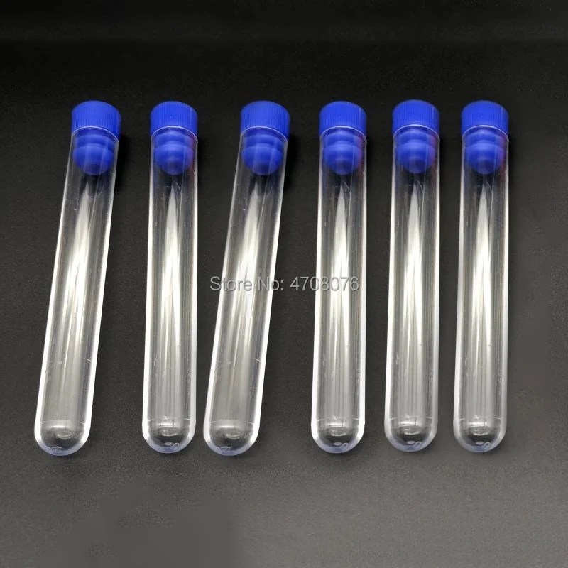 

20×153mm 100pcs/lot Plastic test tube with blue cap PS material labware for scientific experiment round bottom