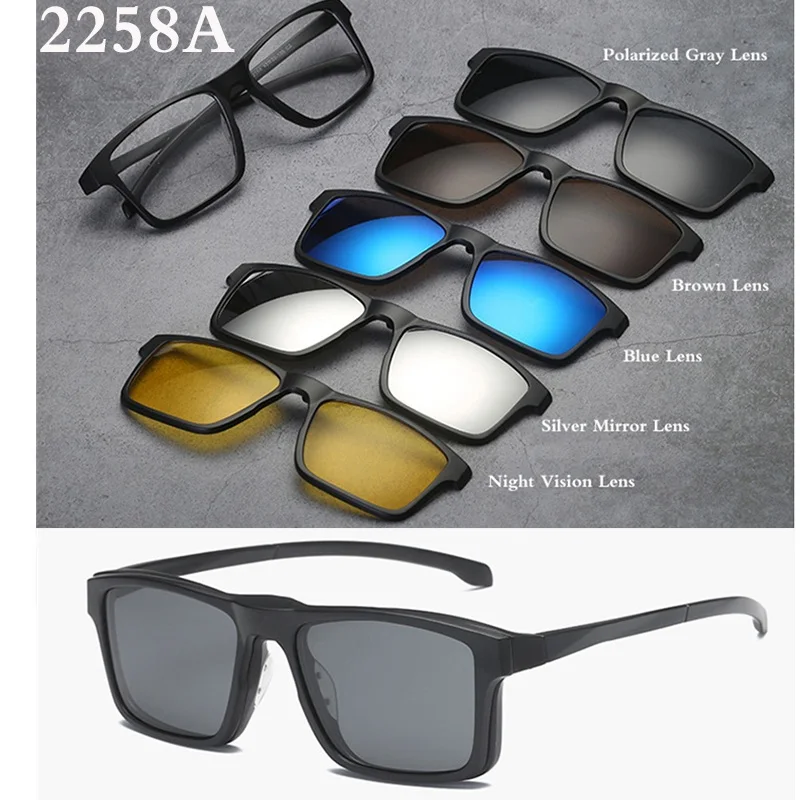Belmon Spectacle Frame Men Women With 5 PCS Clip On Polarized Sunglasses Magnetic Glasses Male Myopia Computer Optical RS543