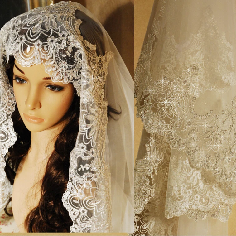 4M Lace Appliques Edge Cathedral Length Sequin Bridal Veil Long Wedding Veil Chic Shiny Bridal Veil Wedding Accessories 2018 hot