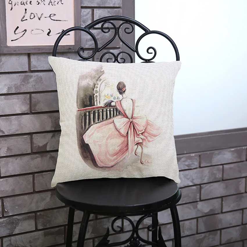 Post-modern Fashion Make-up Lady Girls Print Sofa Decorative Pillow For Garment Shops Cotton Linen Square Cushion for Car 45x45