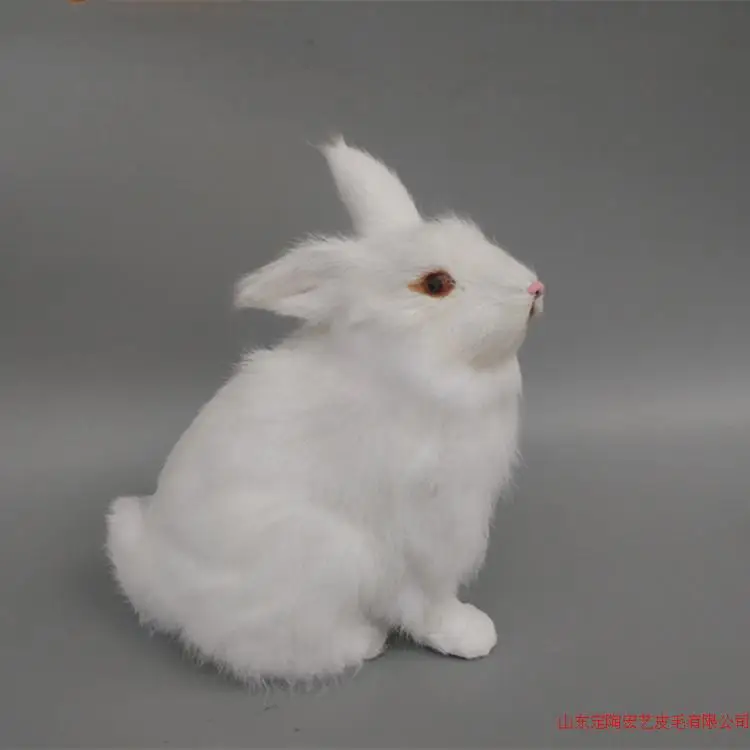 

simulation cute white squatting rabbit 22x20cm model polyethylene&furs rabbit model home decoration props ,model gift d541