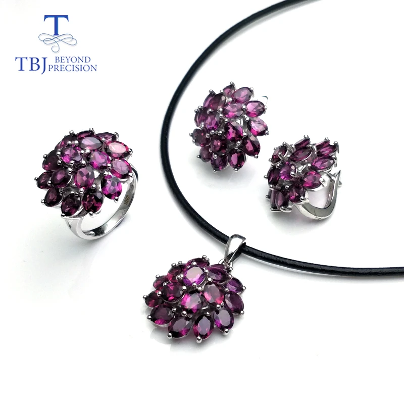 

TBJ,natural rhodolite garnet gemstone necklace/earring/ring 925 sterling silver jewelry elegant design for women Valentine gift