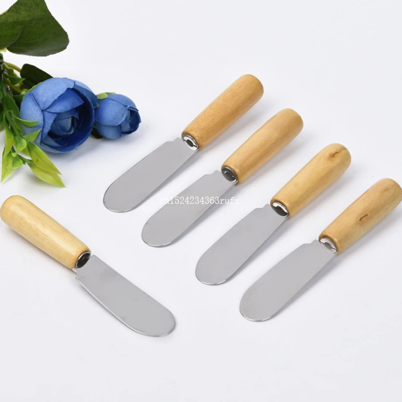 

100pcs Wood Handle Butter Knife Metal Stainless Steel Cutlery Butter Spatula Cheese Dessert Jam Spreader