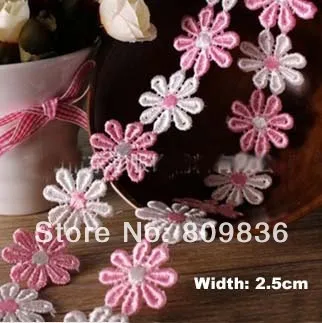 1yard Width:2.5cm Pretty Floral pink/white Lace 2 colors Embellish for Clothing  Curtain Embroidered Lace (ss-3009)