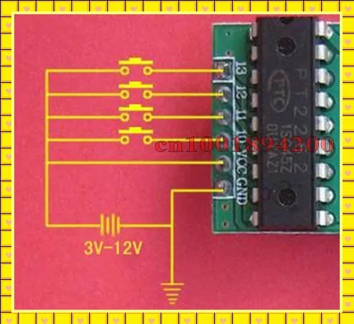 PT2262 IC Chip Remote Control 4CH Remote Transmitter PCB 315/433 Fixed Code2262 RF Remote TX 50-1000m Long Range Wireless Remote