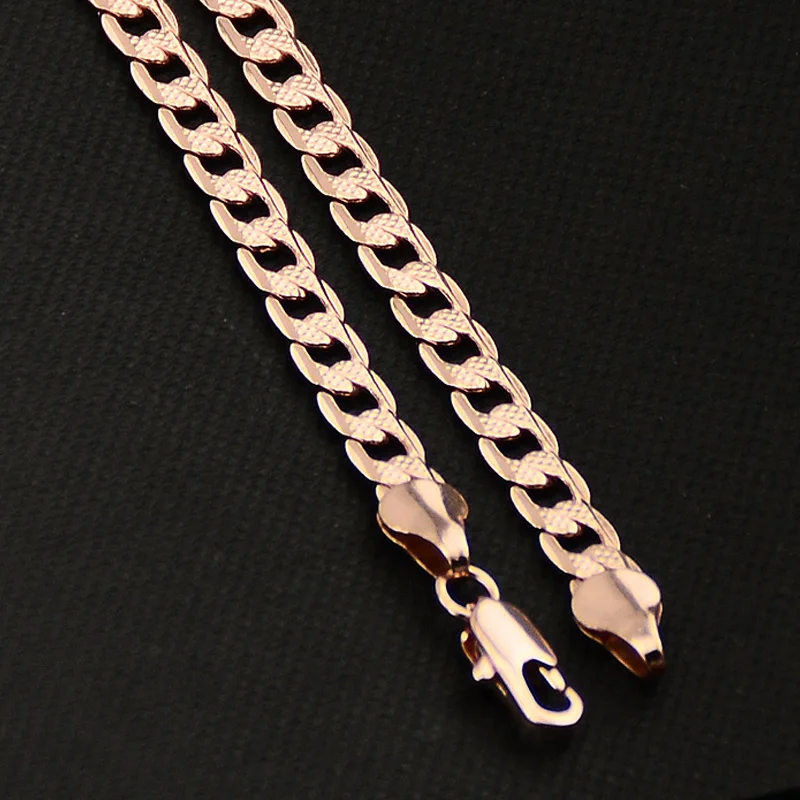 Fahion New Man Women\'s 5mm Curb Necklace Rose Gold Color Chains Jewelry Long Customize Size