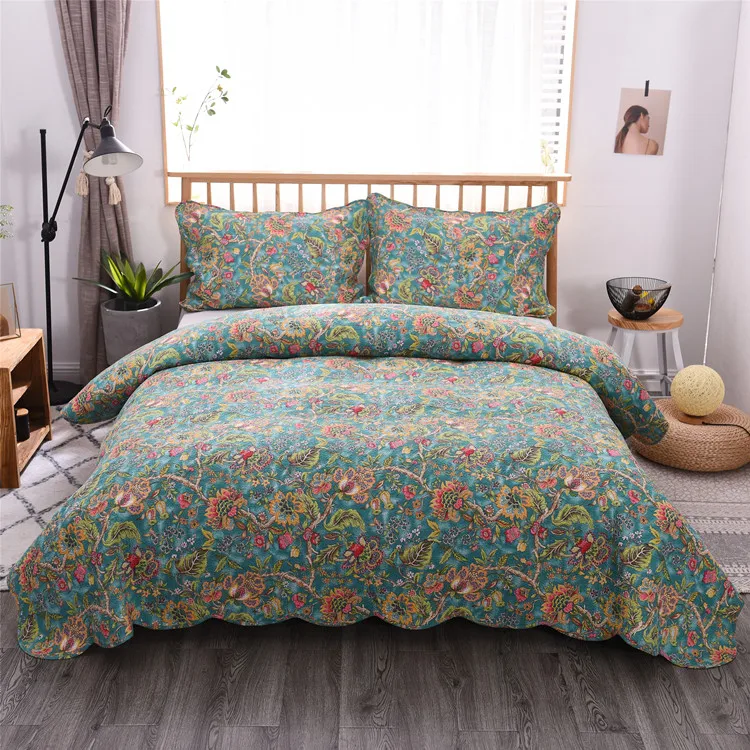 

Europe American cotton Quilting Quilts waterwashed Floral green color quiltcover Bedspread Bedcover PillowCase Bedsheet Coverlet