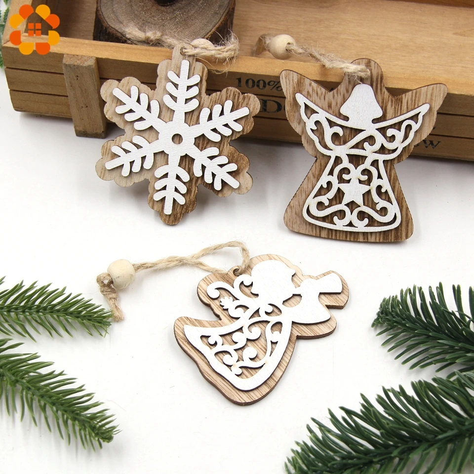 2PCS Vintage European White Wooden Pendants Ornaments Hanging Gifts For Wedding&Christmas Party Decorations Tree Ornaments