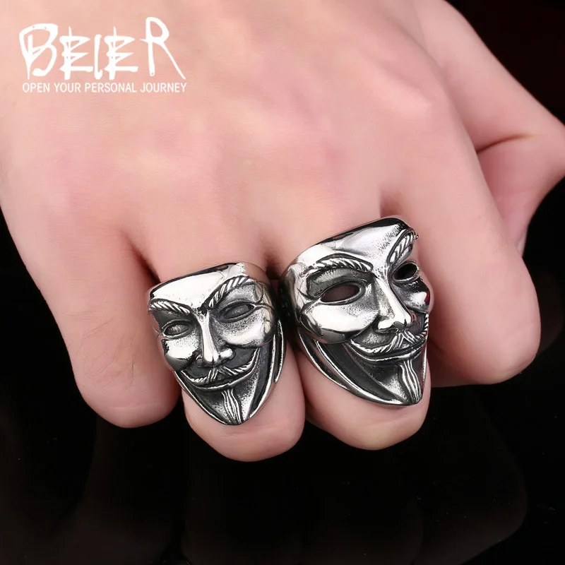 Beier new store 316L stainless steel ring  new V for vendetta V man ring biker skull  fashion jewelry  LLBR8-208R