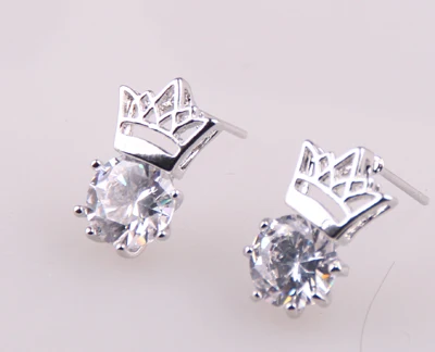 Ladies Noble Luxury Crown Stud Earrings WAAA+ Square Cubic Zirconia Stud Earrings Fashion Earrings