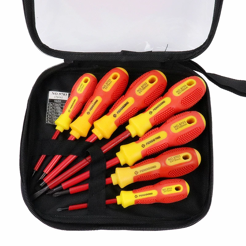 7pcs Insulated Screwdriver Set Magnetic Screwdriver Phillips Slotted Bits Withstand Voltage 1000V For Electrician Hand Tools