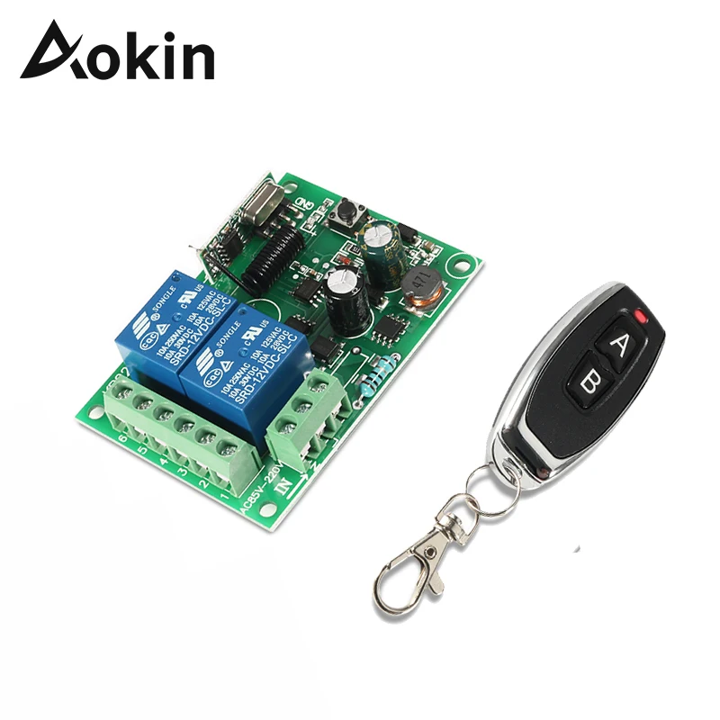 Aokin 433Mhz Universal Wireless Remote Control Switch AC 85V 110V 220V 2CH Relay Receiver Module RF Transmitter 433 Mhz Remote