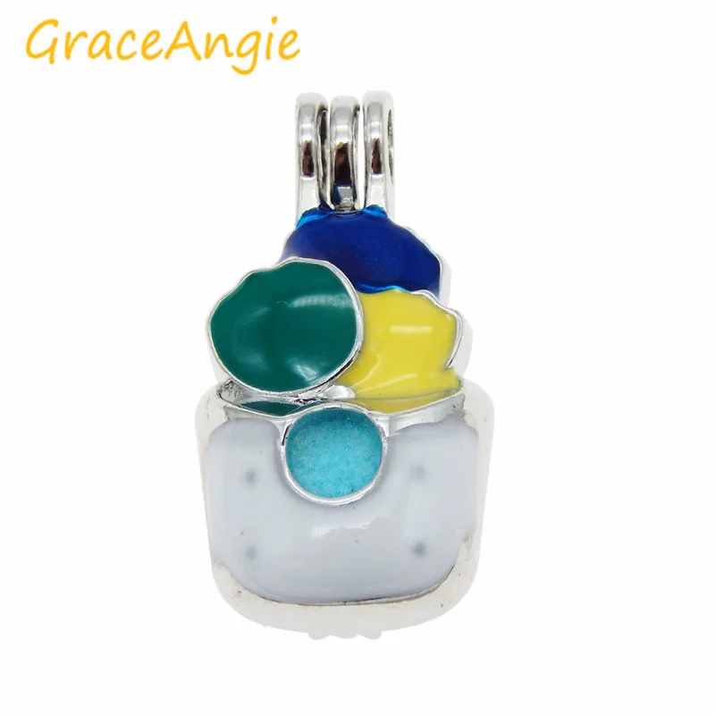 GraceAngie 1pcs/pack Phase Box Lovely Cute Ice Cream Shape Aromatherapy Essential Oil Diffuser Locket Beads Cage Craft Gift